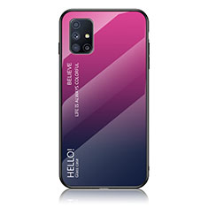 Custodia Silicone Specchio Laterale Sfumato Arcobaleno Cover LS1 per Samsung Galaxy M51 Rosa Caldo
