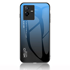 Custodia Silicone Specchio Laterale Sfumato Arcobaleno Cover LS1 per Vivo iQOO Z6x Blu