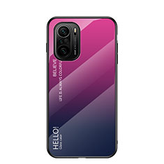 Custodia Silicone Specchio Laterale Sfumato Arcobaleno Cover LS1 per Xiaomi Mi 11i 5G Rosa Caldo