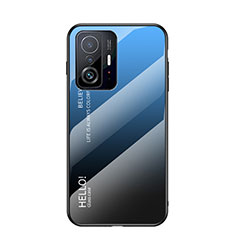Custodia Silicone Specchio Laterale Sfumato Arcobaleno Cover LS1 per Xiaomi Mi 11T 5G Blu
