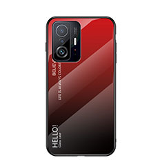 Custodia Silicone Specchio Laterale Sfumato Arcobaleno Cover LS1 per Xiaomi Mi 11T 5G Rosso