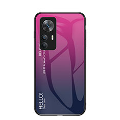 Custodia Silicone Specchio Laterale Sfumato Arcobaleno Cover LS1 per Xiaomi Mi 12T 5G Rosa Caldo