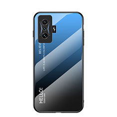 Custodia Silicone Specchio Laterale Sfumato Arcobaleno Cover LS1 per Xiaomi Poco F4 GT 5G Blu