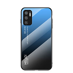 Custodia Silicone Specchio Laterale Sfumato Arcobaleno Cover LS1 per Xiaomi POCO M3 Pro 5G Blu
