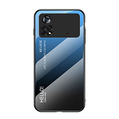 Custodia Silicone Specchio Laterale Sfumato Arcobaleno Cover LS1 per Xiaomi Poco X4 Pro 5G Blu