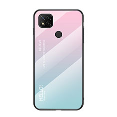 Custodia Silicone Specchio Laterale Sfumato Arcobaleno Cover LS1 per Xiaomi Redmi 9 Activ Ciano