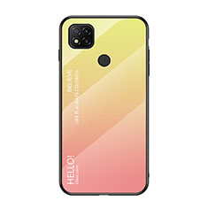 Custodia Silicone Specchio Laterale Sfumato Arcobaleno Cover LS1 per Xiaomi Redmi 9 Activ Giallo