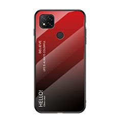 Custodia Silicone Specchio Laterale Sfumato Arcobaleno Cover LS1 per Xiaomi Redmi 9C NFC Rosso