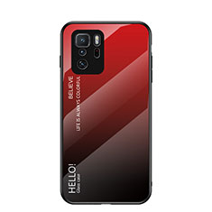 Custodia Silicone Specchio Laterale Sfumato Arcobaleno Cover LS1 per Xiaomi Redmi Note 10 Pro 5G Rosso