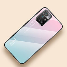 Custodia Silicone Specchio Laterale Sfumato Arcobaleno Cover LS1 per Xiaomi Redmi Note 11 4G (2021) Ciano