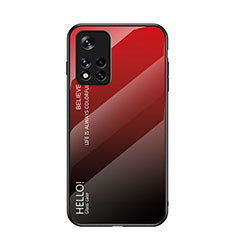 Custodia Silicone Specchio Laterale Sfumato Arcobaleno Cover LS1 per Xiaomi Redmi Note 11 5G Rosso