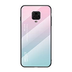 Custodia Silicone Specchio Laterale Sfumato Arcobaleno Cover LS1 per Xiaomi Redmi Note 9 Pro Max Ciano