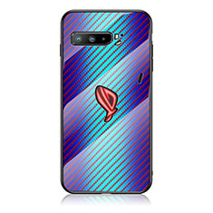 Custodia Silicone Specchio Laterale Sfumato Arcobaleno Cover LS2 per Asus ROG Phone 3 Strix ZS661KS Blu