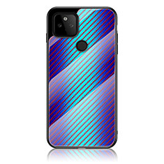 Custodia Silicone Specchio Laterale Sfumato Arcobaleno Cover LS2 per Google Pixel 5a 5G Blu