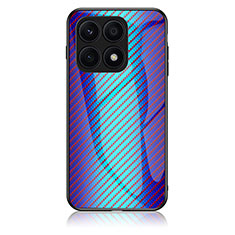 Custodia Silicone Specchio Laterale Sfumato Arcobaleno Cover LS2 per Huawei Honor 70 Lite 5G Blu