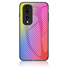 Custodia Silicone Specchio Laterale Sfumato Arcobaleno Cover LS2 per Huawei Honor 70 Pro 5G Rosa