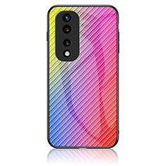 Custodia Silicone Specchio Laterale Sfumato Arcobaleno Cover LS2 per Huawei Honor 70 Pro+ Plus 5G Rosa