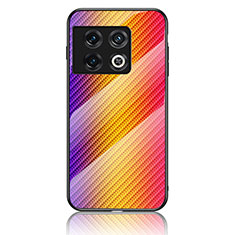 Custodia Silicone Specchio Laterale Sfumato Arcobaleno Cover LS2 per OnePlus 10 Pro 5G Arancione