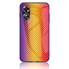 Custodia Silicone Specchio Laterale Sfumato Arcobaleno Cover LS2 per Oppo A17 Arancione