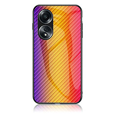 Custodia Silicone Specchio Laterale Sfumato Arcobaleno Cover LS2 per Oppo A78 4G Arancione