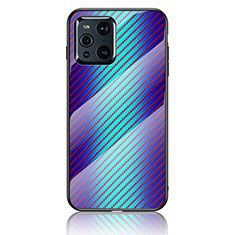 Custodia Silicone Specchio Laterale Sfumato Arcobaleno Cover LS2 per Oppo Find X3 5G Blu