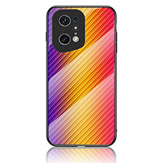 Custodia Silicone Specchio Laterale Sfumato Arcobaleno Cover LS2 per Oppo Find X5 Pro 5G Arancione