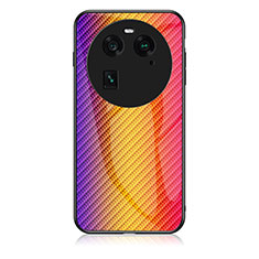 Custodia Silicone Specchio Laterale Sfumato Arcobaleno Cover LS2 per Oppo Find X6 Pro 5G Arancione