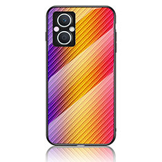 Custodia Silicone Specchio Laterale Sfumato Arcobaleno Cover LS2 per Oppo Reno7 Lite 5G Arancione