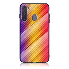 Custodia Silicone Specchio Laterale Sfumato Arcobaleno Cover LS2 per Samsung Galaxy A21 European Arancione