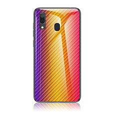 Custodia Silicone Specchio Laterale Sfumato Arcobaleno Cover LS2 per Samsung Galaxy A30 Arancione