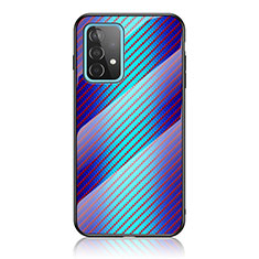 Custodia Silicone Specchio Laterale Sfumato Arcobaleno Cover LS2 per Samsung Galaxy A52s 5G Blu