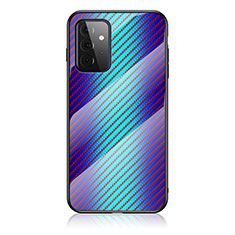 Custodia Silicone Specchio Laterale Sfumato Arcobaleno Cover LS2 per Samsung Galaxy A72 4G Blu