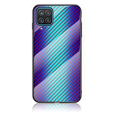 Custodia Silicone Specchio Laterale Sfumato Arcobaleno Cover LS2 per Samsung Galaxy F12 Blu