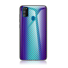 Custodia Silicone Specchio Laterale Sfumato Arcobaleno Cover LS2 per Samsung Galaxy M21 Blu