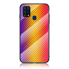 Custodia Silicone Specchio Laterale Sfumato Arcobaleno Cover LS2 per Samsung Galaxy M21s Arancione