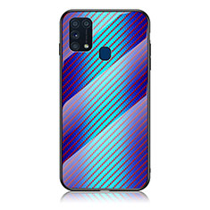 Custodia Silicone Specchio Laterale Sfumato Arcobaleno Cover LS2 per Samsung Galaxy M31 Prime Edition Blu