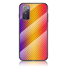 Custodia Silicone Specchio Laterale Sfumato Arcobaleno Cover LS2 per Samsung Galaxy S20 FE 4G Arancione