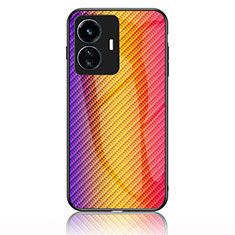 Custodia Silicone Specchio Laterale Sfumato Arcobaleno Cover LS2 per Vivo iQOO Z6 Lite 5G Arancione