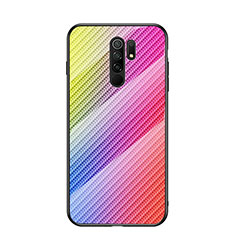 Custodia Silicone Specchio Laterale Sfumato Arcobaleno Cover LS2 per Xiaomi Redmi 9 Prime India Rosa