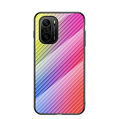 Custodia Silicone Specchio Laterale Sfumato Arcobaleno Cover LS2 per Xiaomi Redmi K40 Pro 5G Rosa