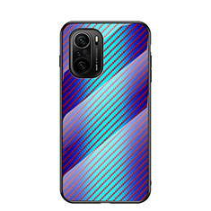 Custodia Silicone Specchio Laterale Sfumato Arcobaleno Cover LS2 per Xiaomi Redmi K40 Pro+ Plus 5G Blu