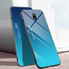Custodia Silicone Specchio Laterale Sfumato Arcobaleno Cover M01 per Xiaomi Redmi 8A Blu