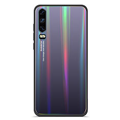 Custodia Silicone Specchio Laterale Sfumato Arcobaleno Cover M02 per Huawei P30 Nero