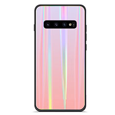 Custodia Silicone Specchio Laterale Sfumato Arcobaleno Cover M02 per Samsung Galaxy S10 5G Oro Rosa