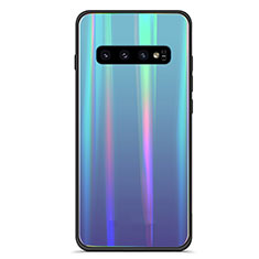 Custodia Silicone Specchio Laterale Sfumato Arcobaleno Cover M02 per Samsung Galaxy S10 Blu