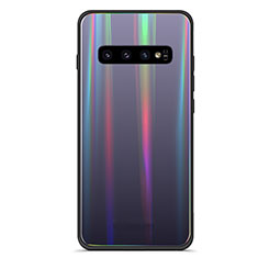 Custodia Silicone Specchio Laterale Sfumato Arcobaleno Cover M02 per Samsung Galaxy S10 Nero