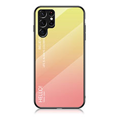 Custodia Silicone Specchio Laterale Sfumato Arcobaleno Cover M02 per Samsung Galaxy S22 Ultra 5G Arancione