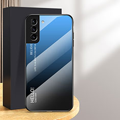 Custodia Silicone Specchio Laterale Sfumato Arcobaleno Cover M02 per Samsung Galaxy S24 5G Blu