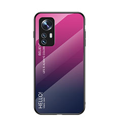 Custodia Silicone Specchio Laterale Sfumato Arcobaleno Cover M02 per Xiaomi Mi 12X 5G Rosa Caldo