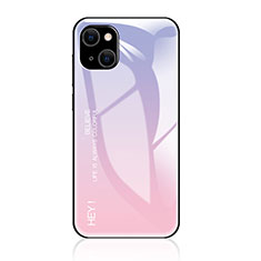 Custodia Silicone Specchio Laterale Sfumato Arcobaleno Cover per Apple iPhone 14 Rosa